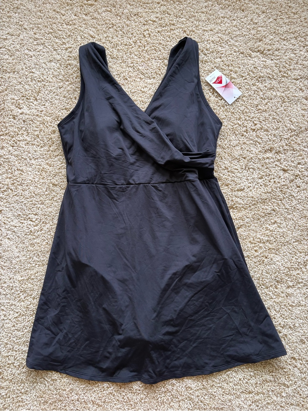 Lands' End Chlorine Resistant Tummy Control Surplice Wrap Swim Dress Size 16